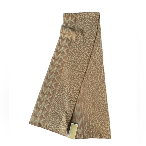 Michael Kors Womens Metallic Gold MK Monogram Print Scarf NWT - Picture 9 of 9